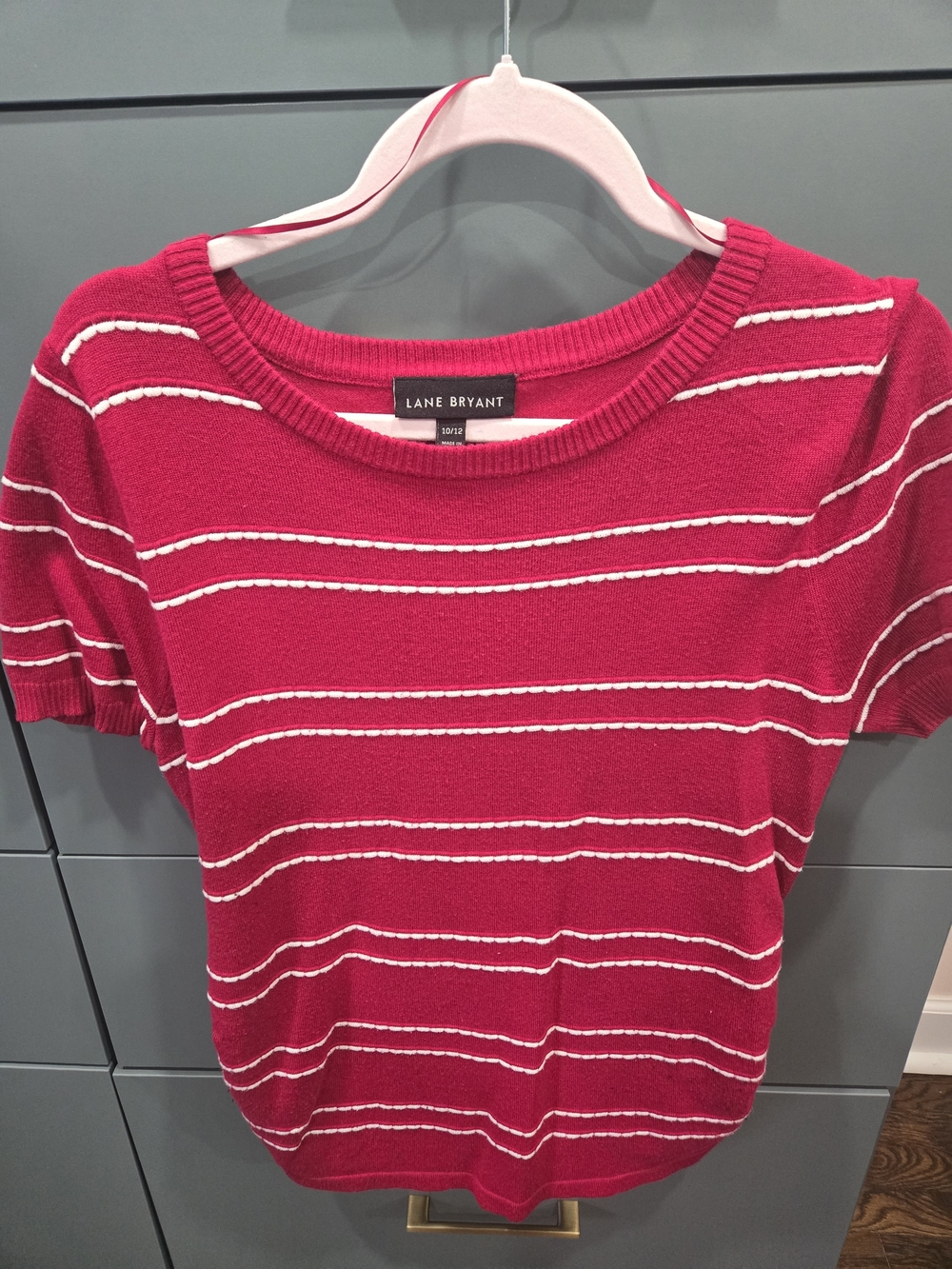 Lane Bryant Pink Striped Short-Sleeve Knit Top